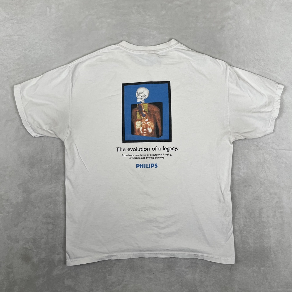 Vintage Philips Medical T-Shirt Mens Large White Experience Philips Anatomy Tech